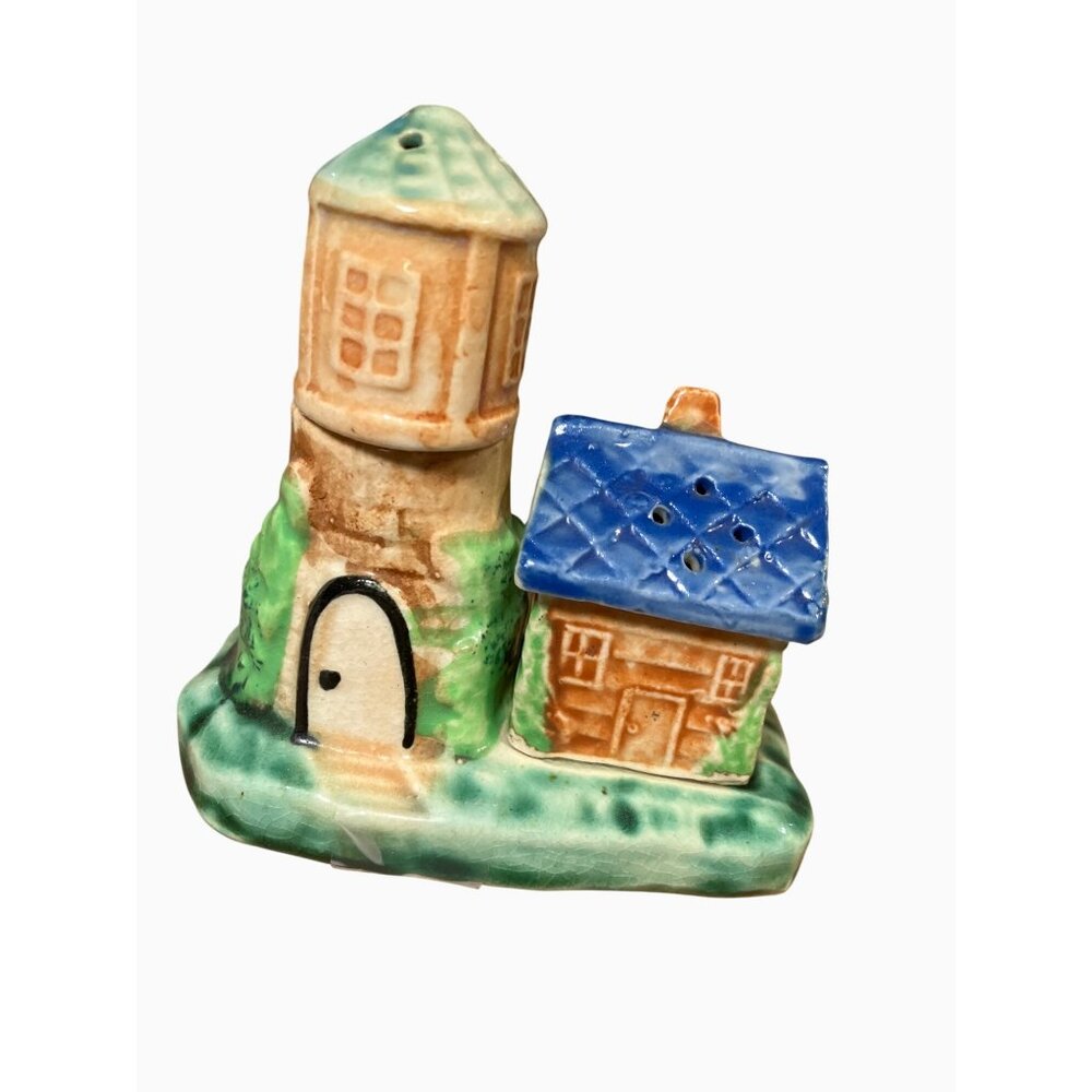 Vintage Ceramic Lighthouse with Cottage Salt and Pepper Shakers